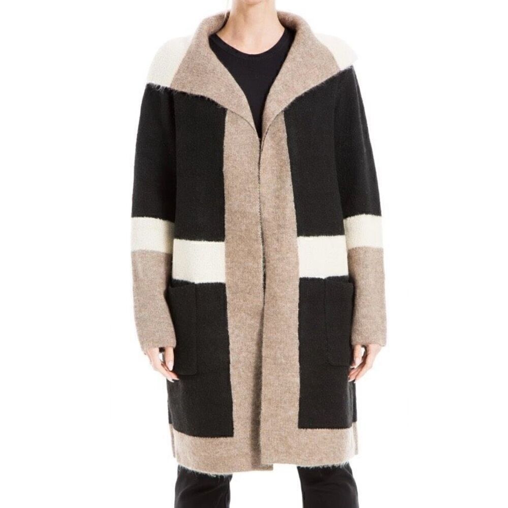 NWT Max Studio 2X Cozy Black Tan Cardigan Pockets Soft Open Front Sweater Jacket